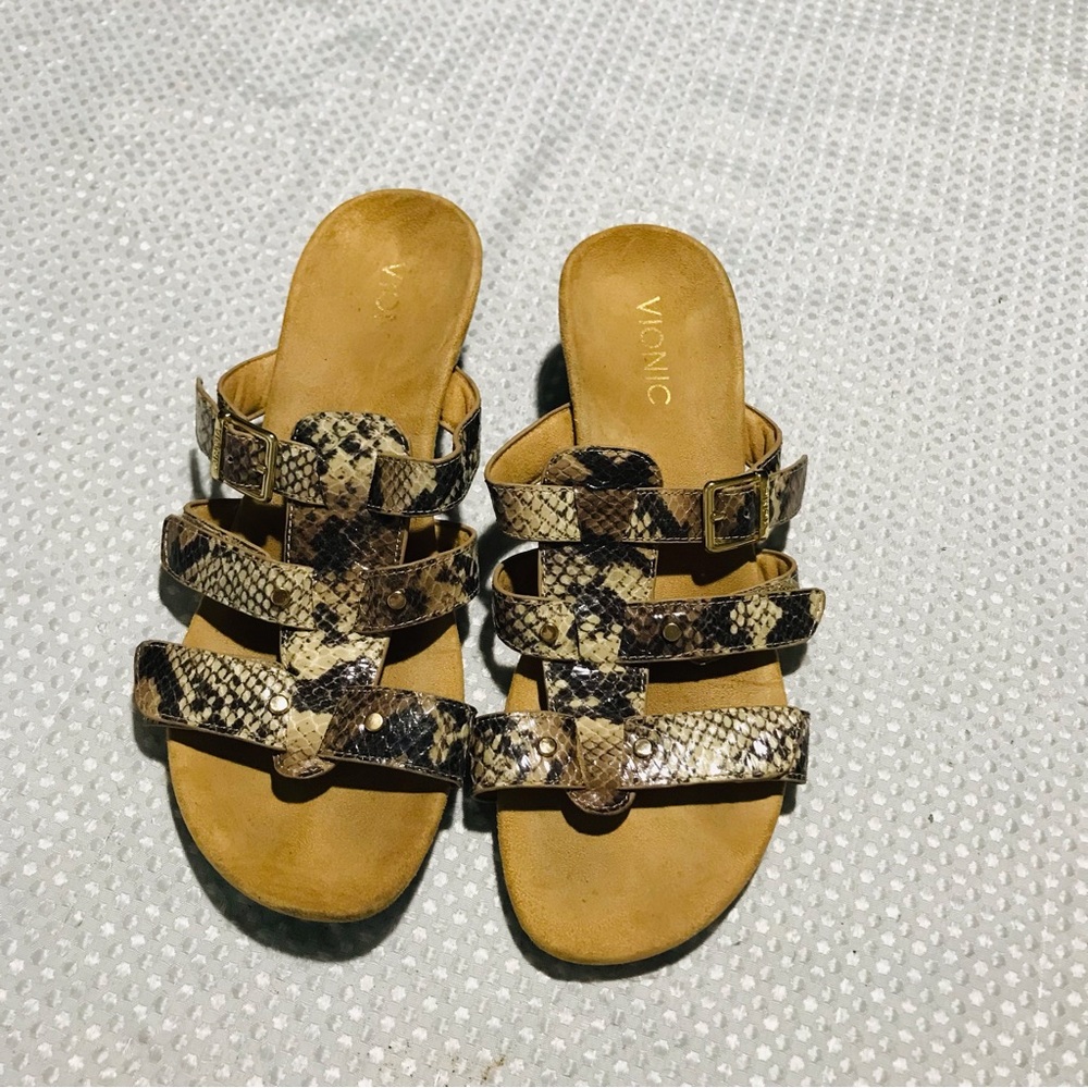 Vionic Orthotic Adjustable Triple Strap Slide Wedges - Radia Snake‎ - Picture 3 of 11